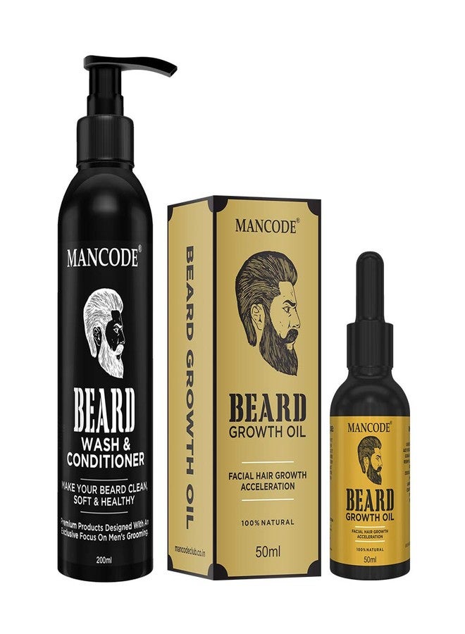 MAN CODE Mancode Beard Growth Oil + Beard Wash&Conditioner 50Ml + 200Ml For Patchy Beard Mens Grooming Beard&Mustache Care Kit Combo For Men,100 Grams - Image 1